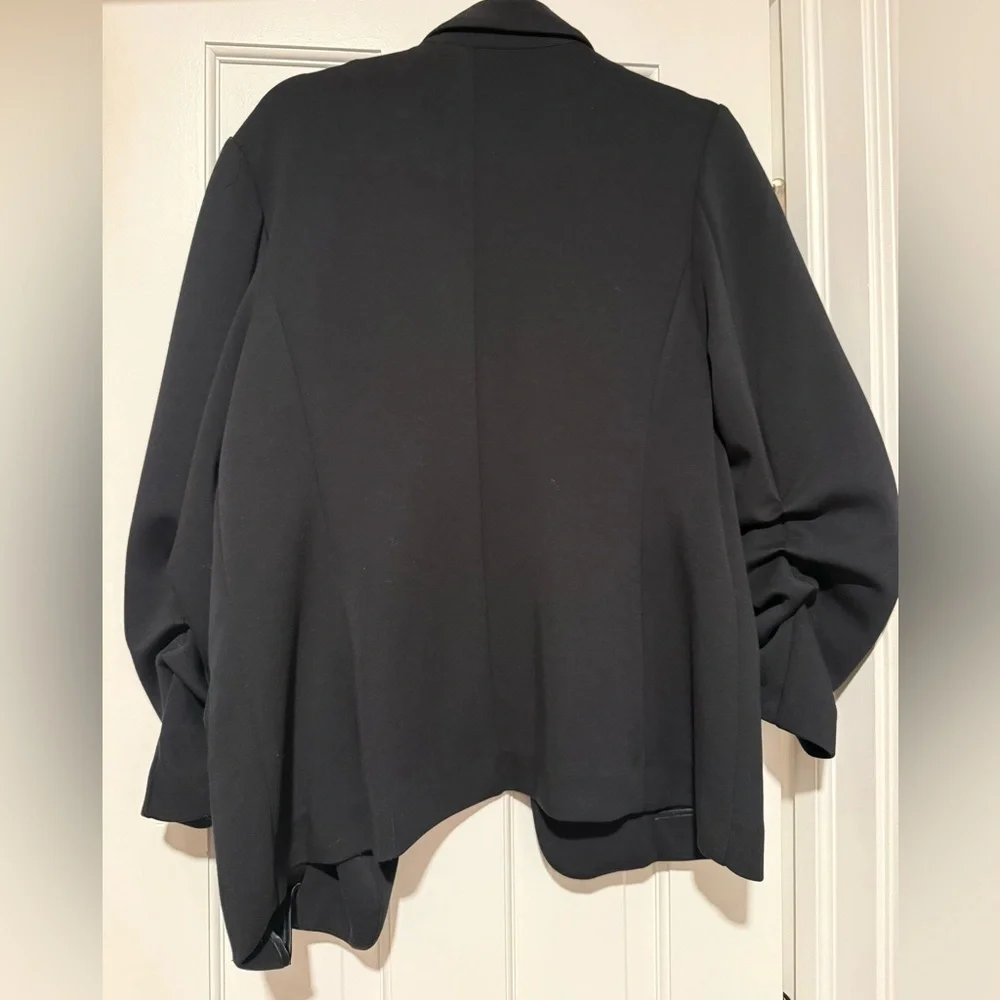 Black Open Front Blazer Women’s Large Stretch Work Office Minimalist Chic Jacket - Picture 5 of 5